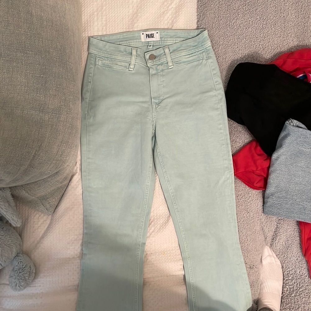 Paige jeans, mint green blue color.